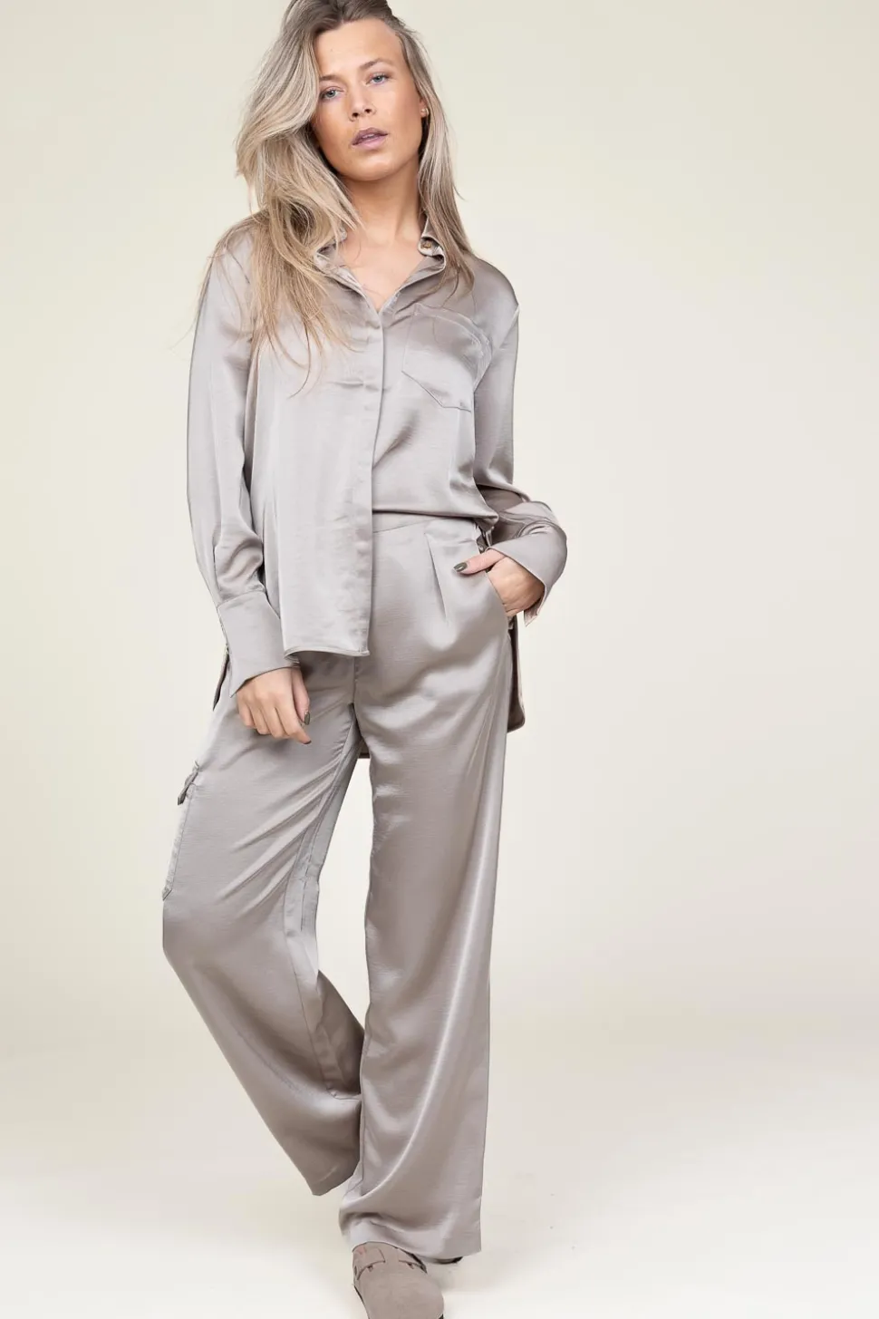 Satin Oversized Blouse Louda | Taupe... | Dante 6 | Little Soho