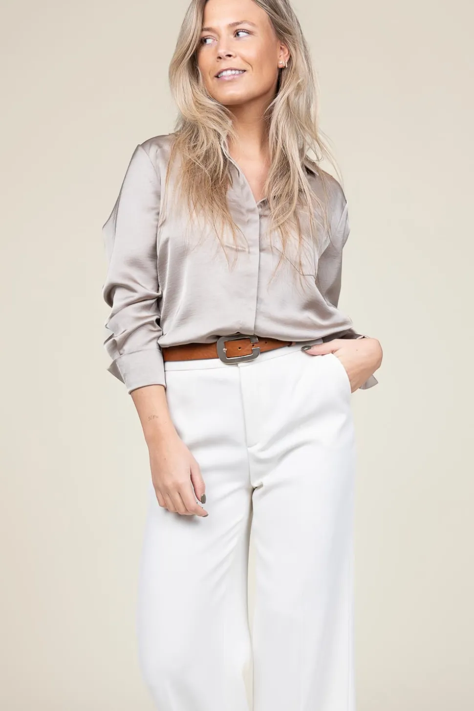 Satin Oversized Blouse Louda | Taupe... | Dante 6 | Little Soho