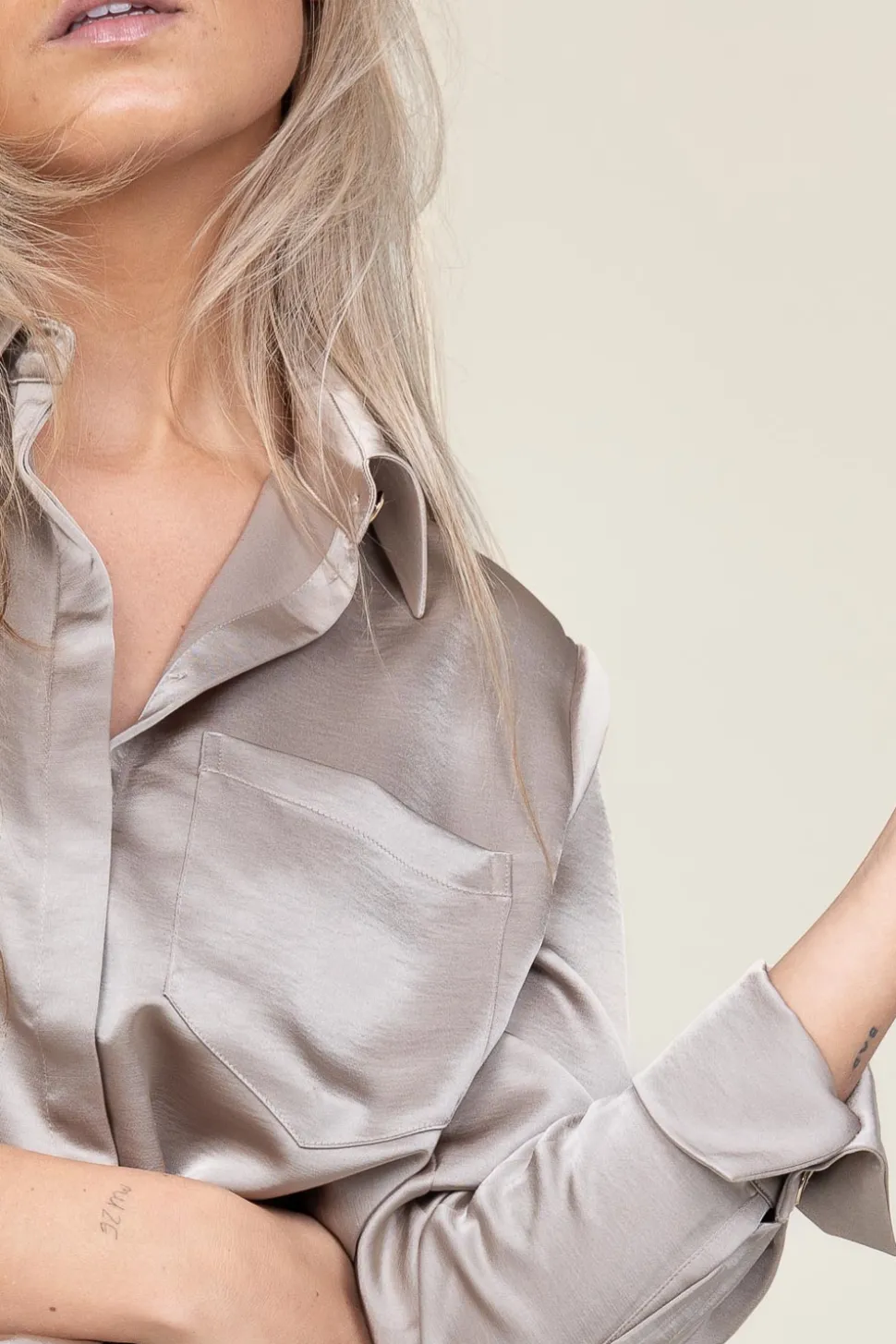 Satin Oversized Blouse Louda | Taupe... | Dante 6 | Little Soho