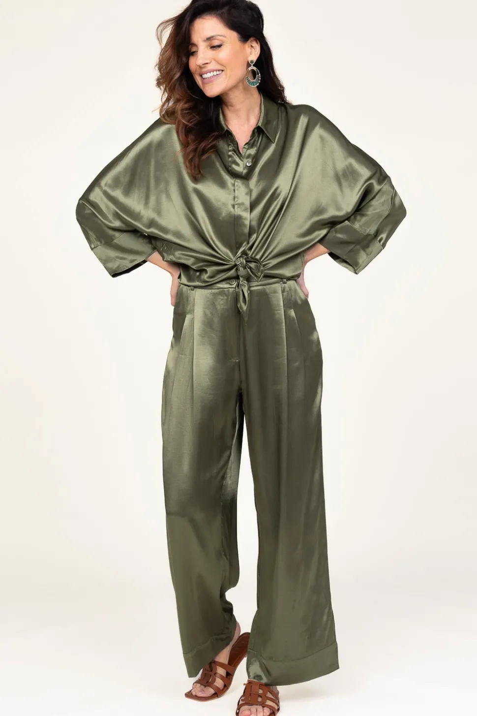 Satin Pants San Remo | Green... | Greek Archaic Kori | Little Soho