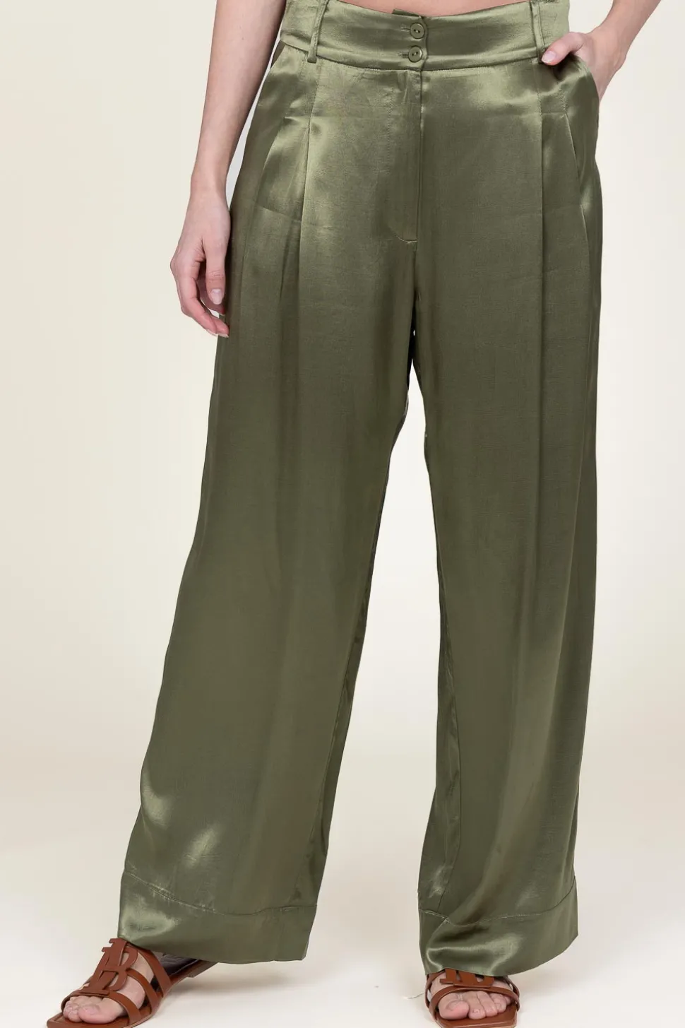 Satin Pants San Remo | Green... | Greek Archaic Kori | Little Soho