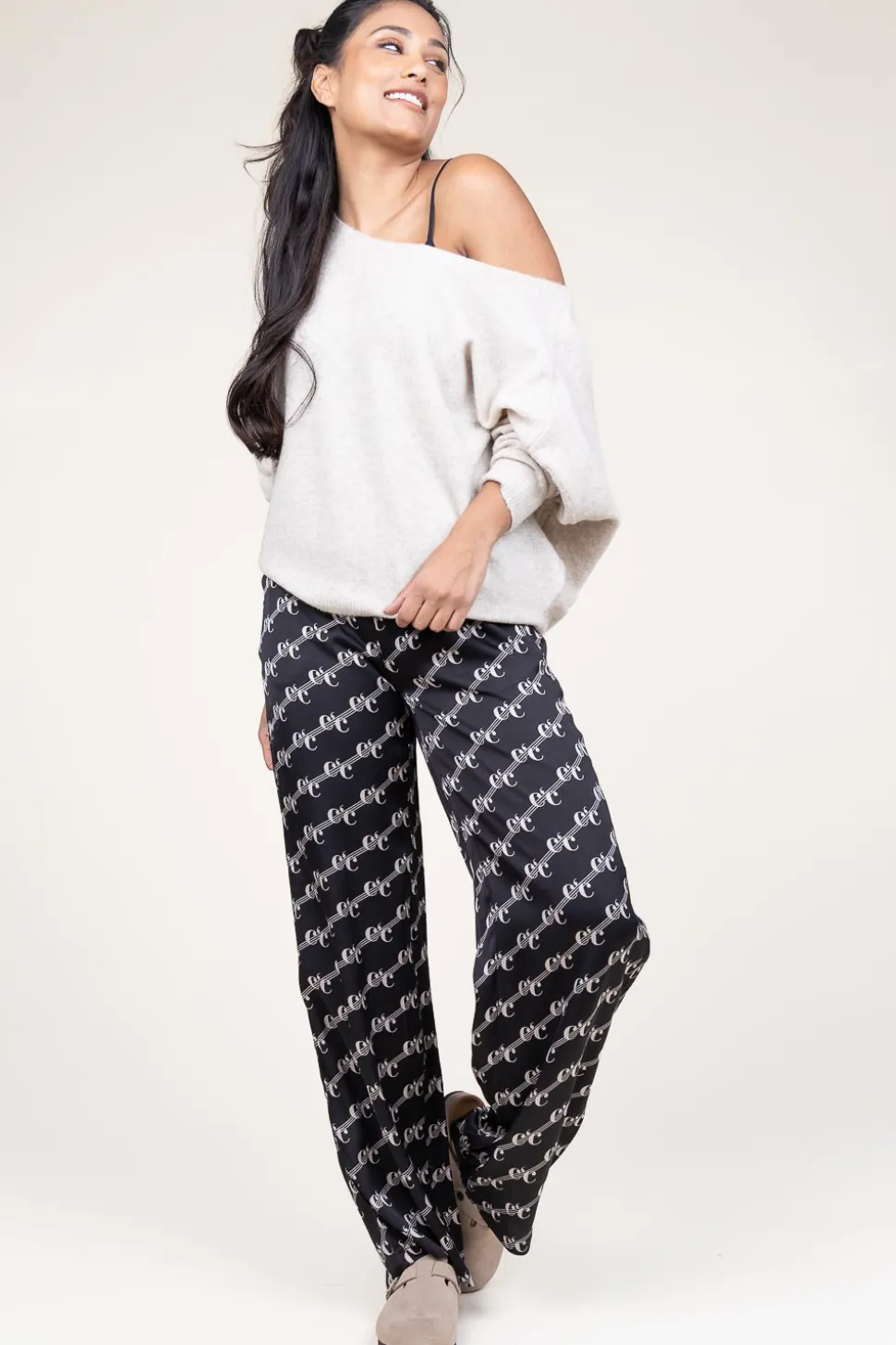 Satin Pants With Logo Line | Black... | Co'Couture | Little Soho
