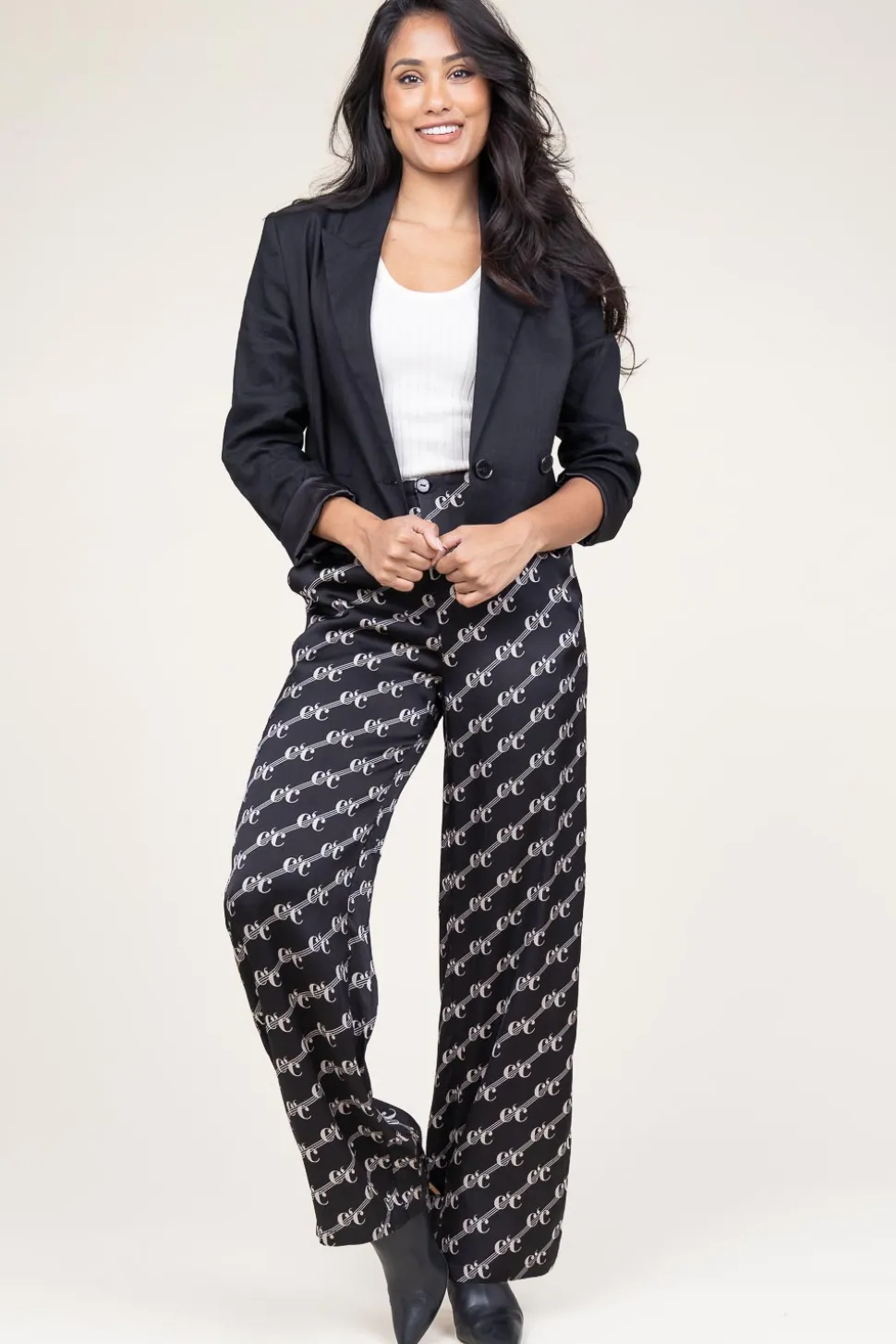 Satin Pants With Logo Line | Black... | Co'Couture | Little Soho