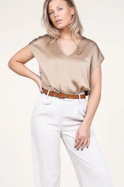 Satin Stretch Top Luiza | Beige... | Dante 6 | Little Soho