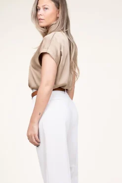 Satin Stretch Top Luiza | Beige... | Dante 6 | Little Soho