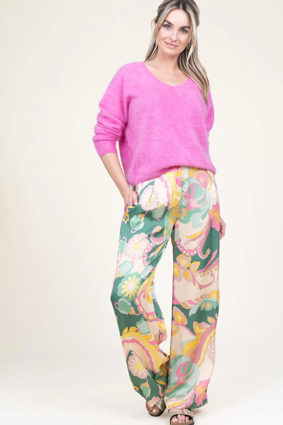 Satin Viscose Pants With Print Sanpedro | Pink... | Louizon | Little Soho