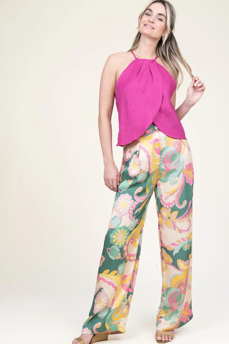 Satin Viscose Pants With Print Sanpedro | Pink... | Louizon | Little Soho