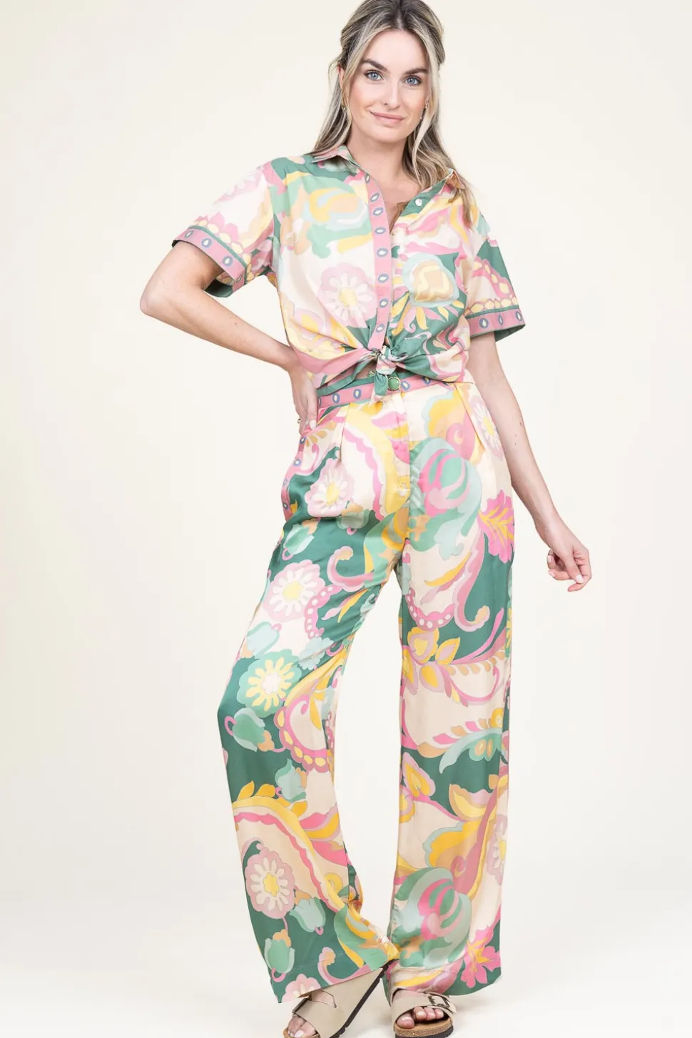 Satin Viscose Pants With Print Sanpedro | Pink... | Louizon | Little Soho