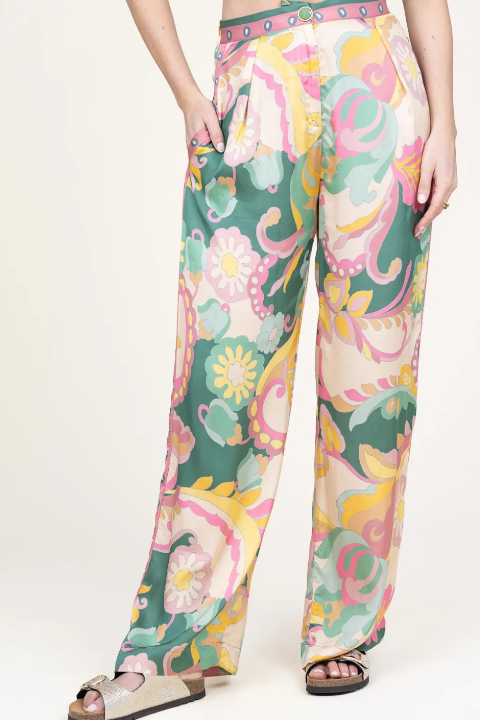 Satin Viscose Pants With Print Sanpedro | Pink... | Louizon | Little Soho