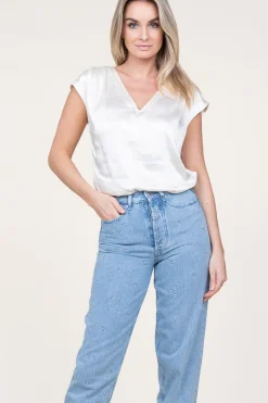 Satin V-Neck Top Oriana | White... | Aaiko | Little Soho