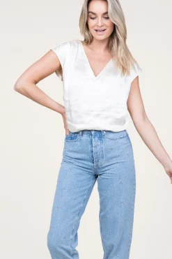 Satin V-Neck Top Oriana | White... | Aaiko | Little Soho