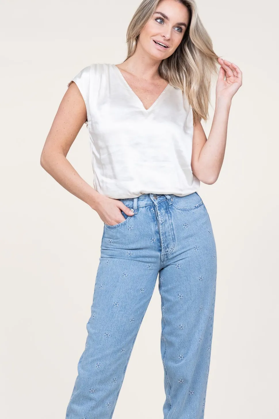 Satin V-Neck Top Oriana | White... | Aaiko | Little Soho