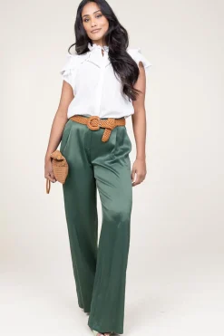 Satin Wide Leg Trousers Elena | Groen... | Patrizia Pepe | Little Soho