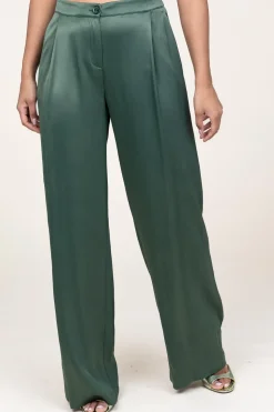 Satin Wide Leg Trousers Elena | Groen... | Patrizia Pepe | Little Soho