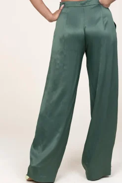 Satin Wide Leg Trousers Elena | Groen... | Patrizia Pepe | Little Soho
