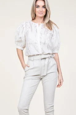 Shiny Flockprint Blouse Baloon | Natural... | Copenhagen Muse | Little Soho