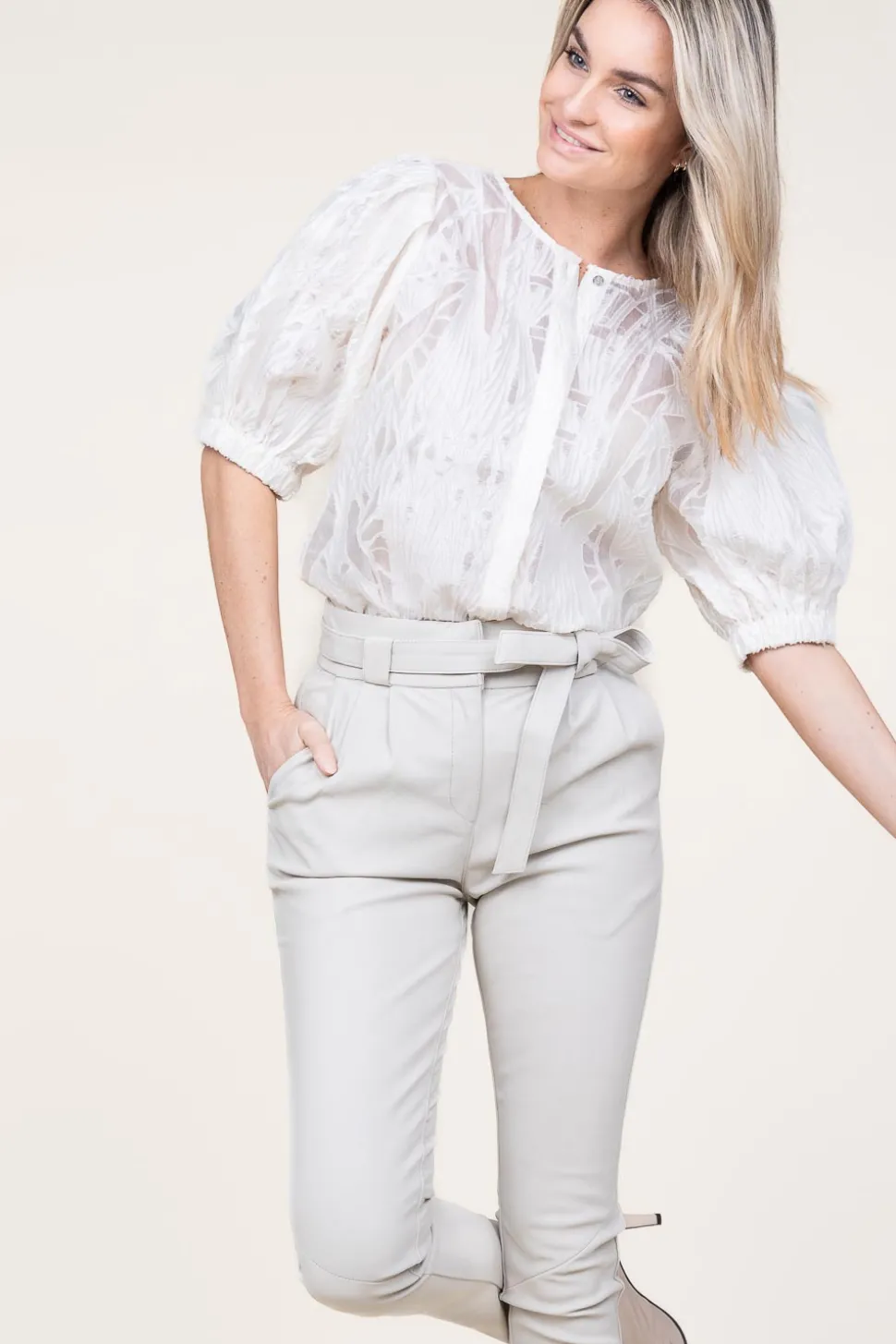Shiny Flockprint Blouse Baloon | Natural... | Copenhagen Muse | Little Soho