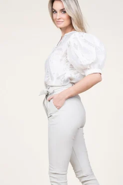 Shiny Flockprint Blouse Baloon | Natural... | Copenhagen Muse | Little Soho