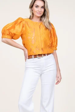 Shiny Flockprint Blouse Baloon | Orange... | Copenhagen Muse | Little Soho
