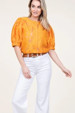 Shiny Flockprint Blouse Baloon | Orange... | Copenhagen Muse | Little Soho