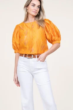 Shiny Flockprint Blouse Baloon | Orange... | Copenhagen Muse | Little Soho