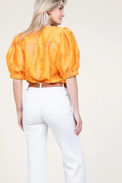 Shiny Flockprint Blouse Baloon | Orange... | Copenhagen Muse | Little Soho