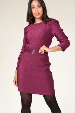 Shiny Jacquard Dress Arone | Bordeaux... | Dante 6 | Little Soho