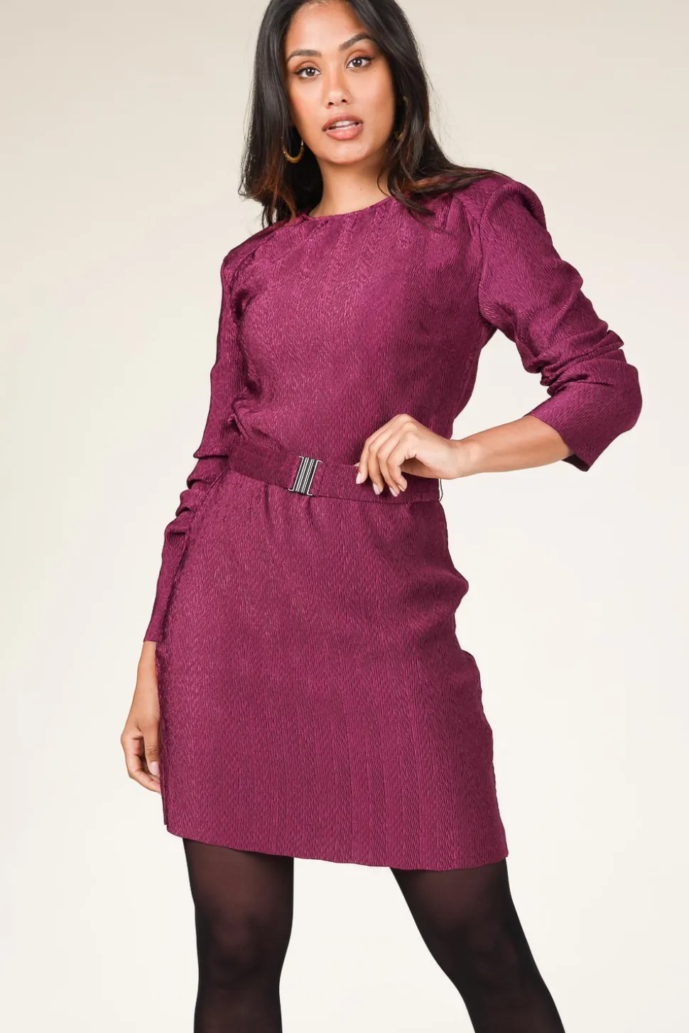 Shiny Jacquard Dress Arone | Bordeaux... | Dante 6 | Little Soho