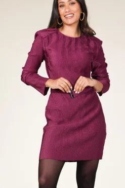 Shiny Jacquard Dress Arone | Bordeaux... | Dante 6 | Little Soho