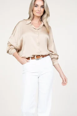 Shiny Viscose Blouse Geo | Beige... | Kocca | Little Soho