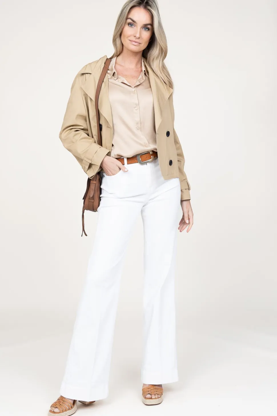 Shiny Viscose Blouse Geo | Beige... | Kocca | Little Soho