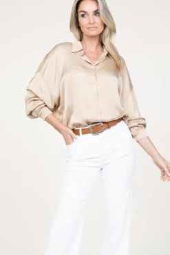 Shiny Viscose Blouse Geo | Beige... | Kocca | Little Soho