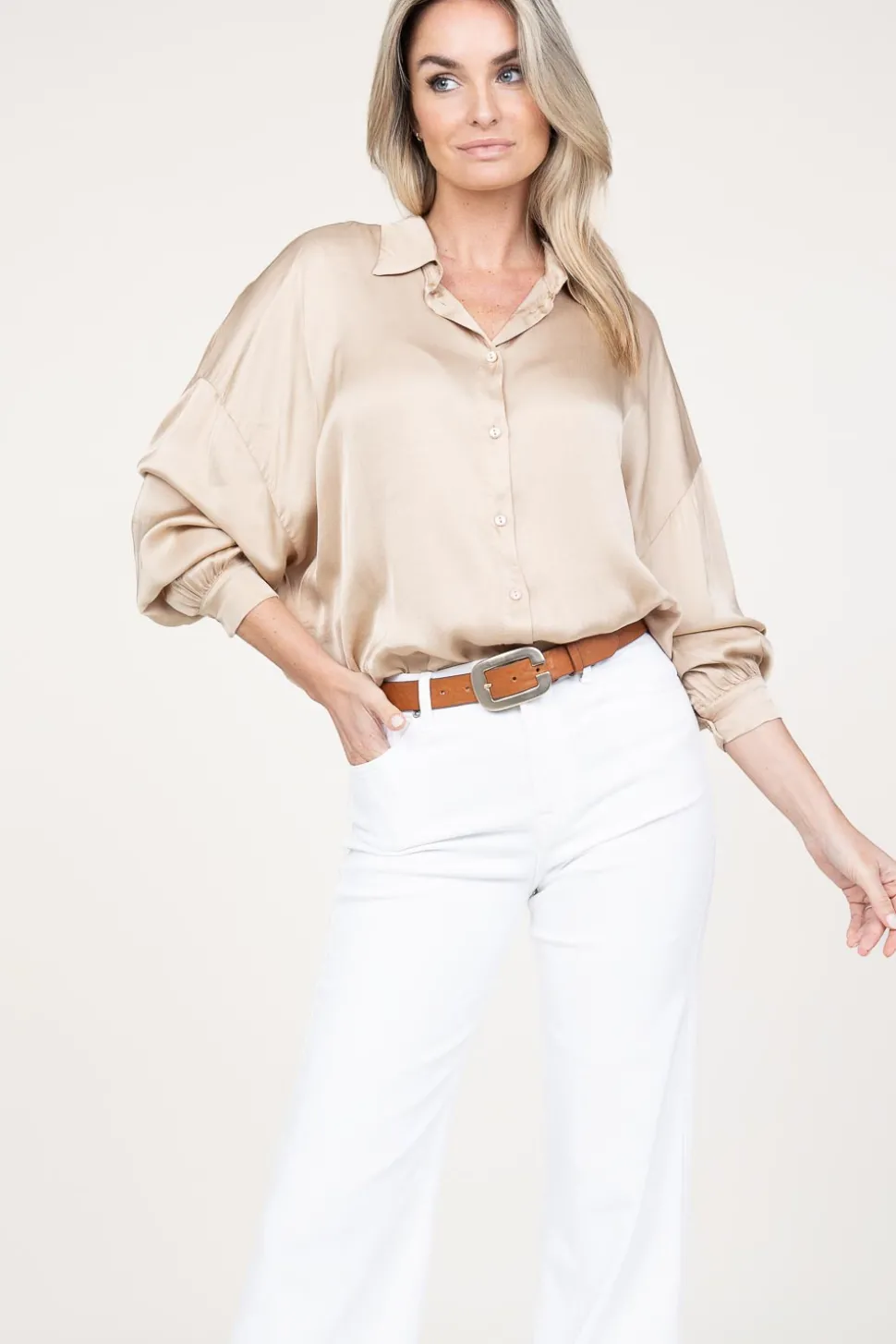 Shiny Viscose Blouse Geo | Beige... | Kocca | Little Soho