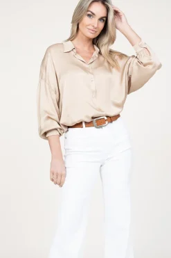 Shiny Viscose Blouse Geo | Beige... | Kocca | Little Soho