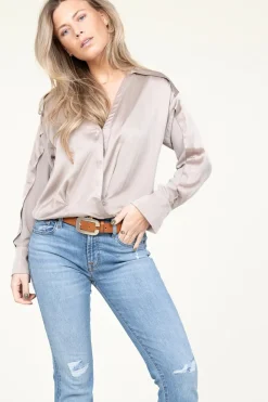 Silk Wrap Top Lisboa | Taupe... | Dante 6 | Little Soho
