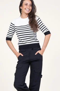 Soft Cotton Striped Sweater Peroza | Black & White... | Suncoo | Little Soho