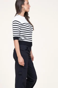 Soft Cotton Striped Sweater Peroza | Black & White... | Suncoo | Little Soho