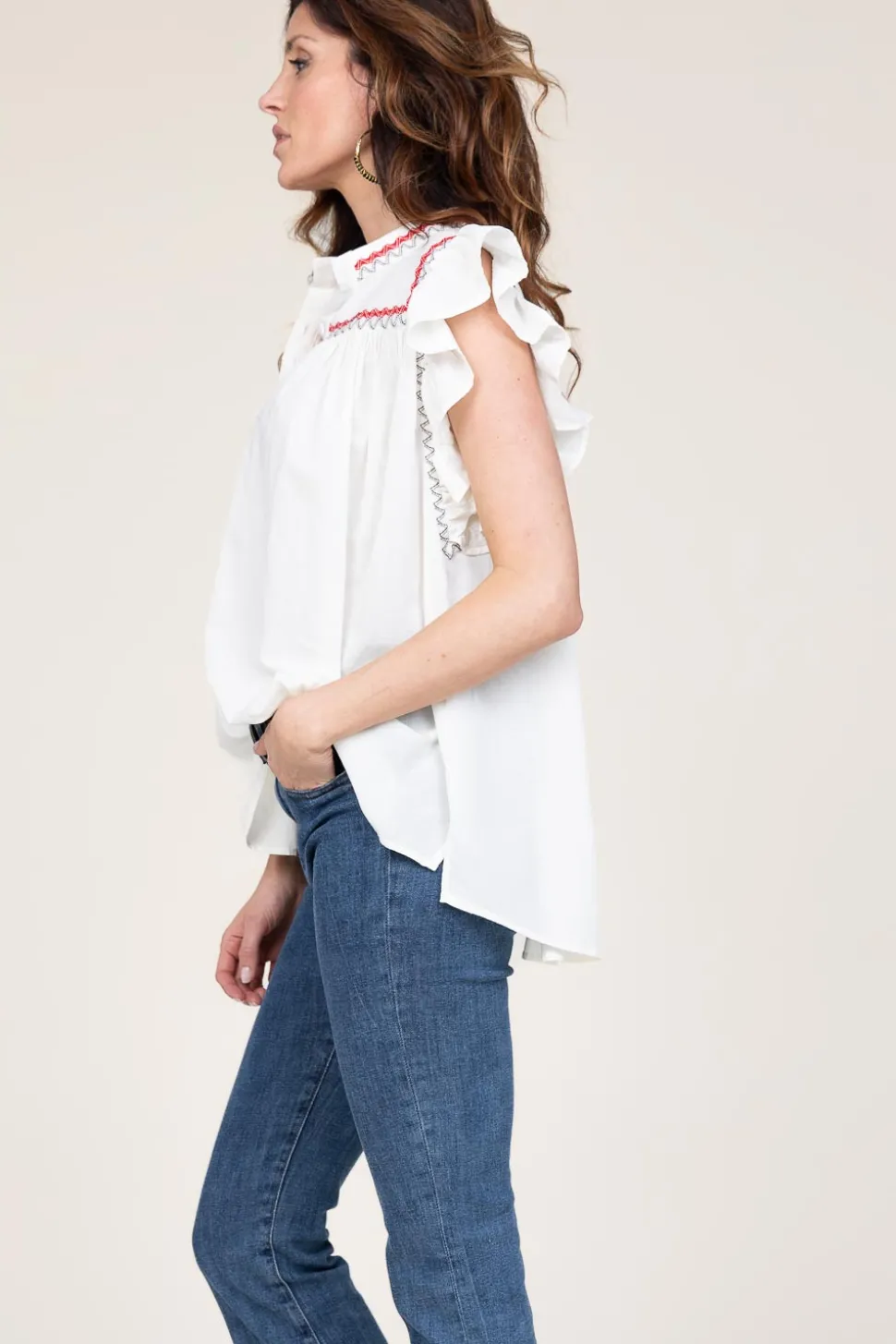 Soft Cotton Top With Embroidery Amarilis | Natural... | Devotion | Little Soho