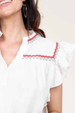 Soft Cotton Top With Embroidery Amarilis | Natural... | Devotion | Little Soho