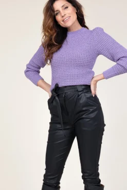 Soft Knitted Sweater With Lurex Tieke | Purple... | Ibana | Little Soho