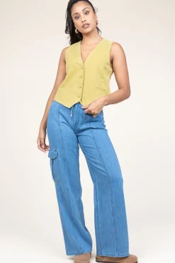Soft Tencel Denim Cargo Pants Blustery | Blue... | Dante 6 | Little Soho