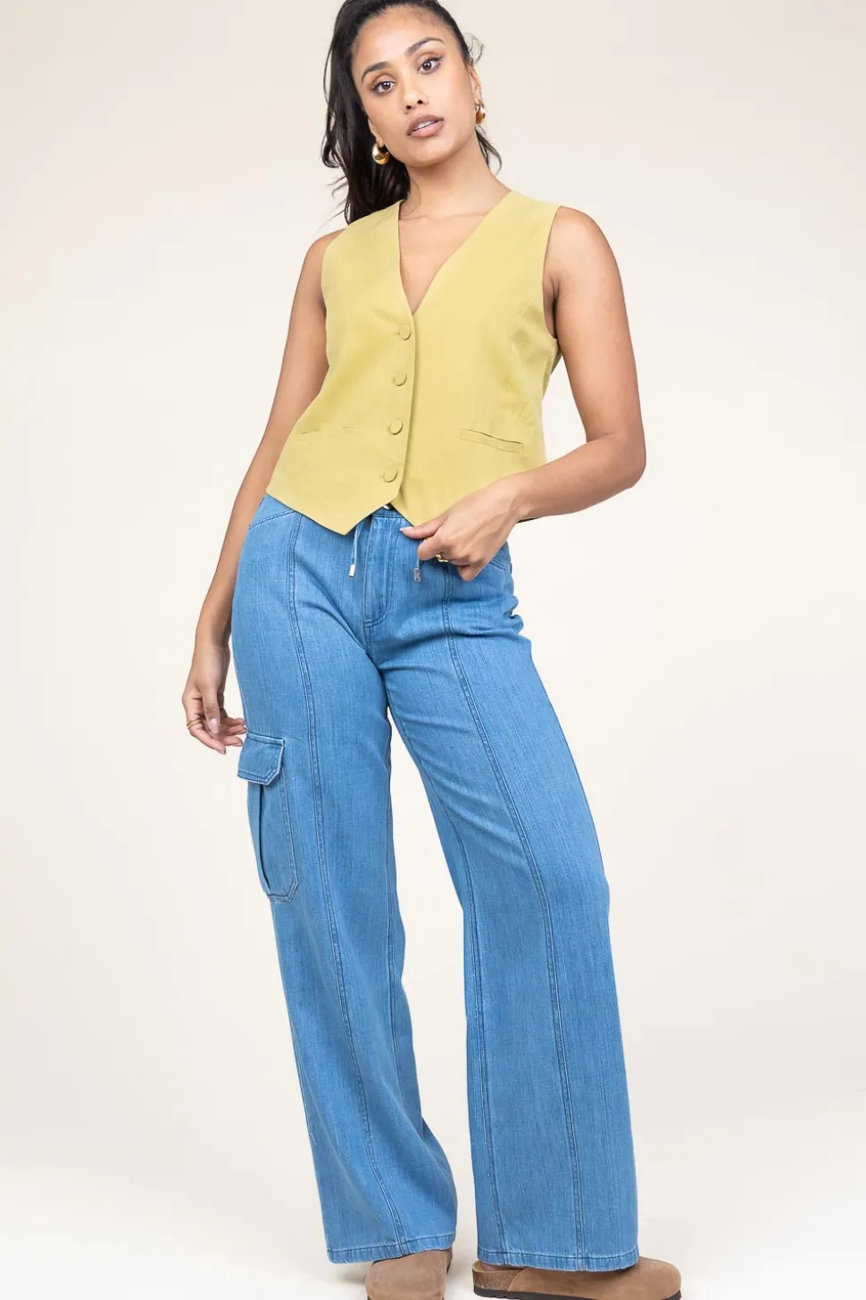 Soft Tencel Denim Cargo Pants Blustery | Blue... | Dante 6 | Little Soho