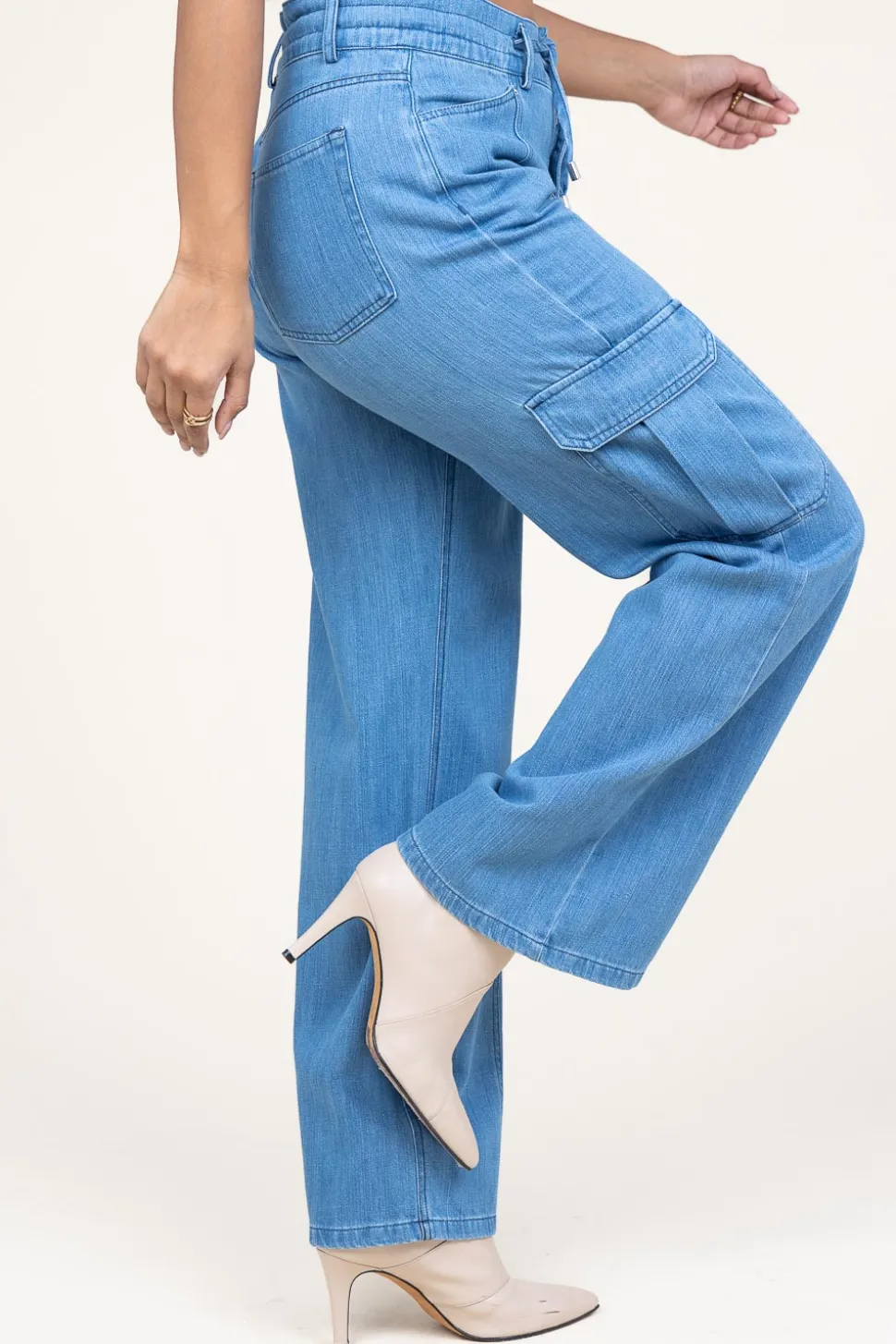 Soft Tencel Denim Cargo Pants Blustery | Blue... | Dante 6 | Little Soho