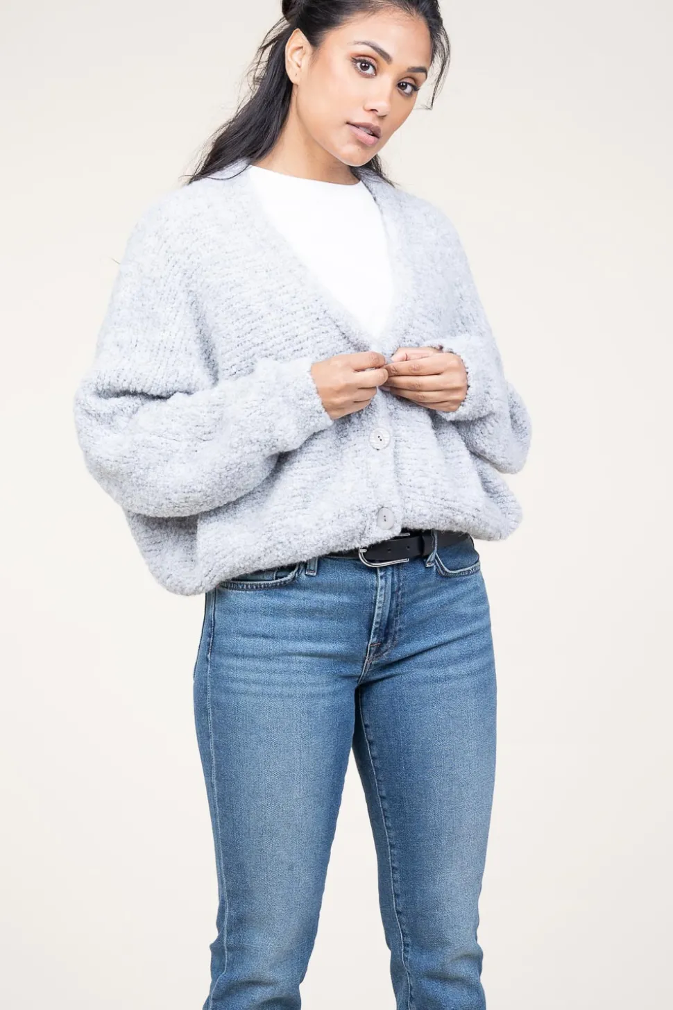 Soft Wool Mix Cardigan Zolly | Grey... | American Vintage | Little Soho
