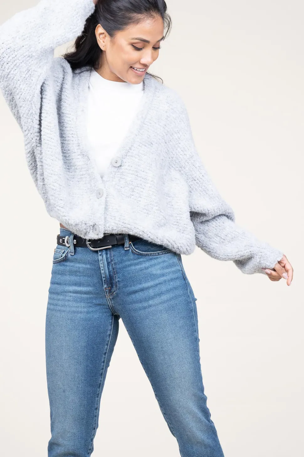 Soft Wool Mix Cardigan Zolly | Grey... | American Vintage | Little Soho