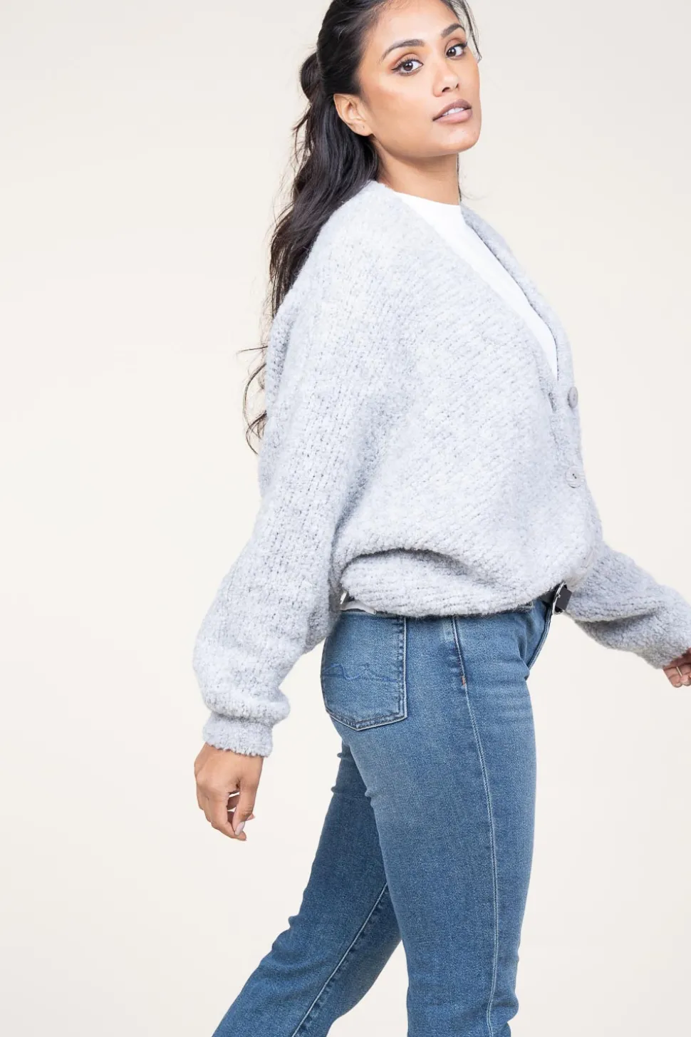 Soft Wool Mix Cardigan Zolly | Grey... | American Vintage | Little Soho