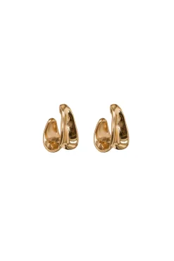 Stainless Steel Gold Plated Earrings Dent | Gold... | Bandhu | Little Soho