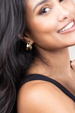 Stainless Steel Gold Plated Earrings Dent | Gold... | Bandhu | Little Soho