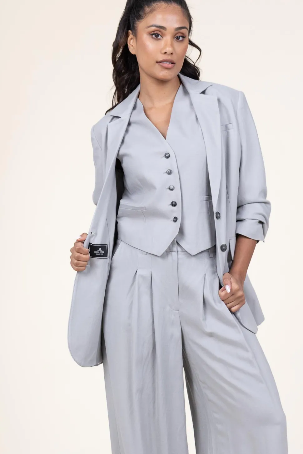 Straight Blazer In Linen Blend Mercy | Grey... | Herskind | Little Soho