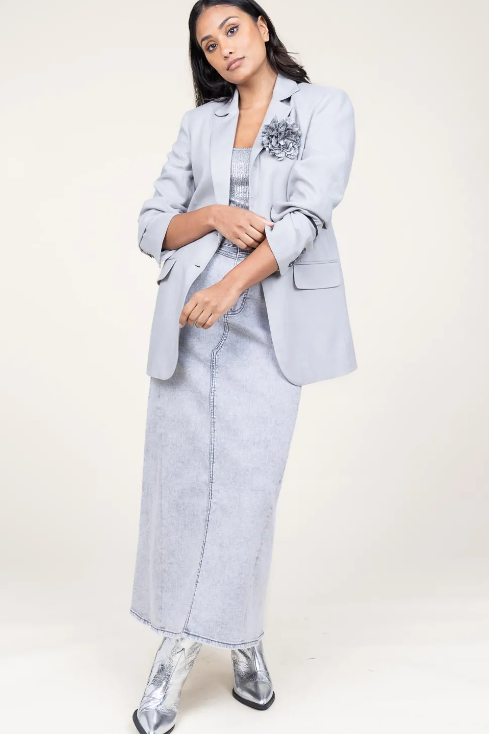 Straight Blazer In Linen Blend Mercy | Grey... | Herskind | Little Soho